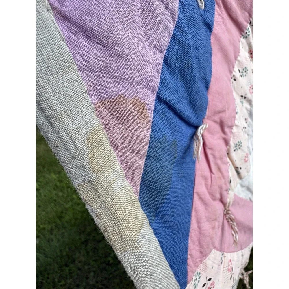 Antique Handmade Quilt Pastel Thick Heavy Wool Lined Cottagecore Granny 71